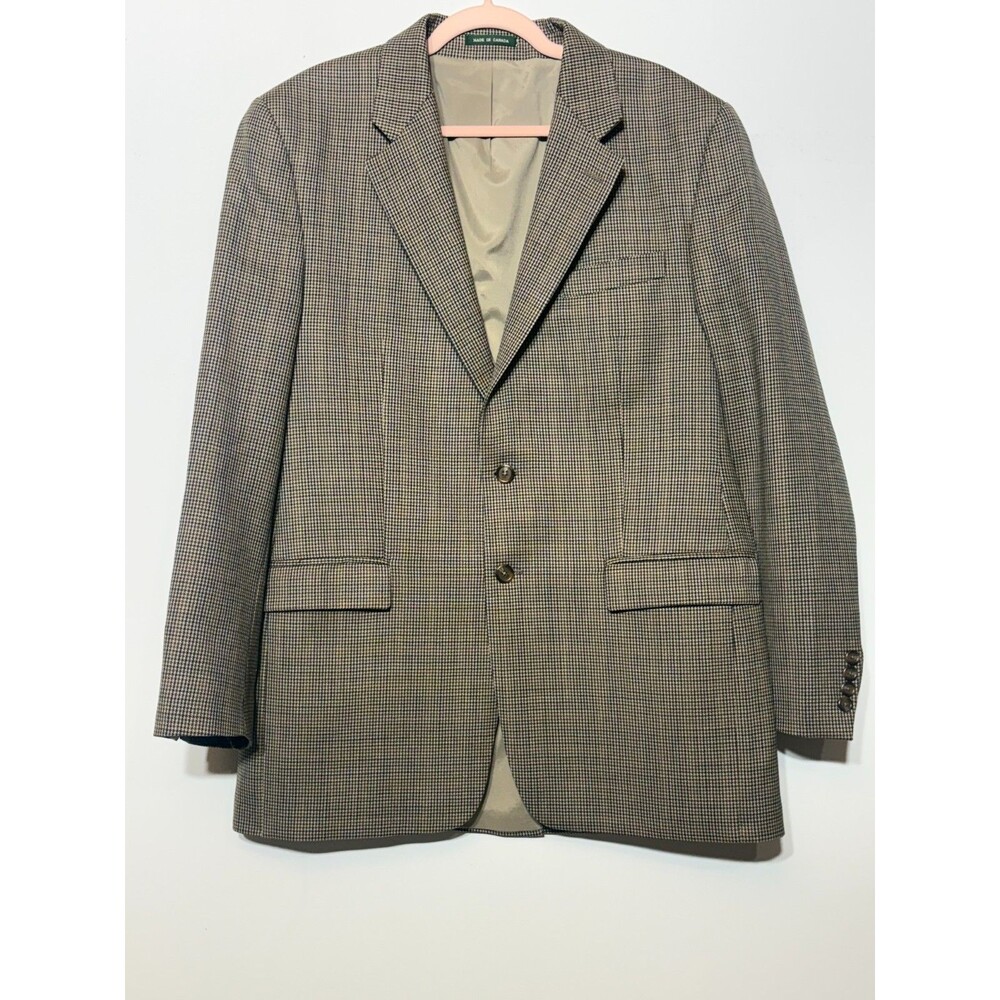 Lauren Ralph Lauren Mens 42L Wool Houndstooth Blazer Brown Made Canada VTG 90s